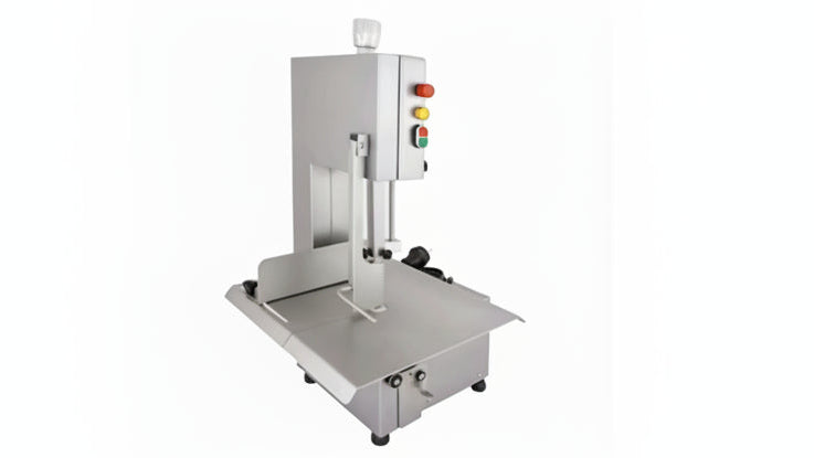 Stainless steel band saw machine on a white background