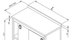 Technical drawing of a workbench with dimensions labeled
