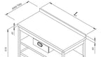 Technical drawing of a workbench with dimensions