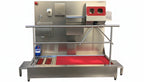 Stainless steel machine with red accents on a white background