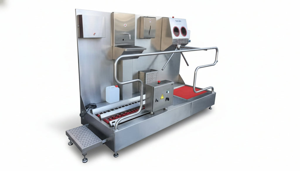 Industrial cleaning machine with various components on a white background