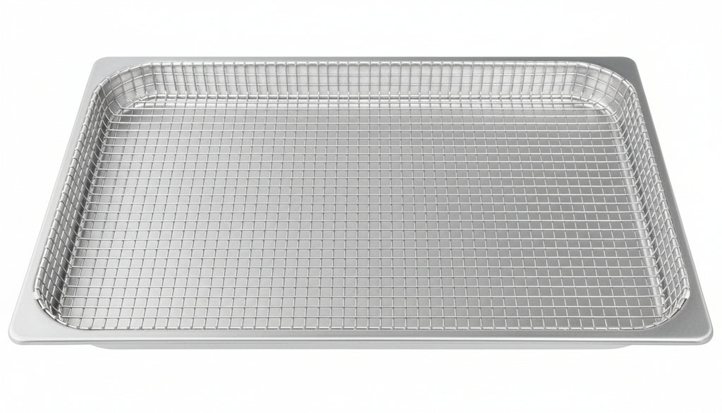 Metal cooling rack on a white background