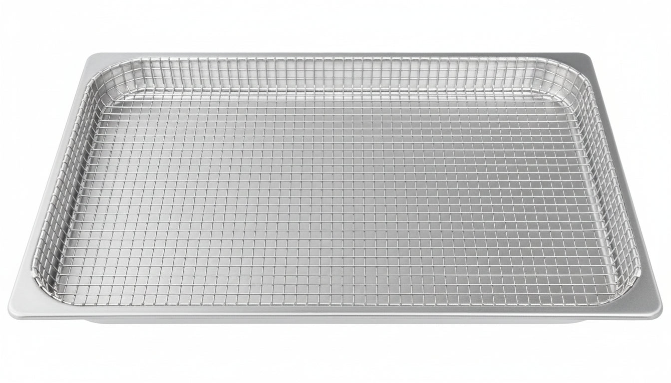 Metal cooling rack on a white background