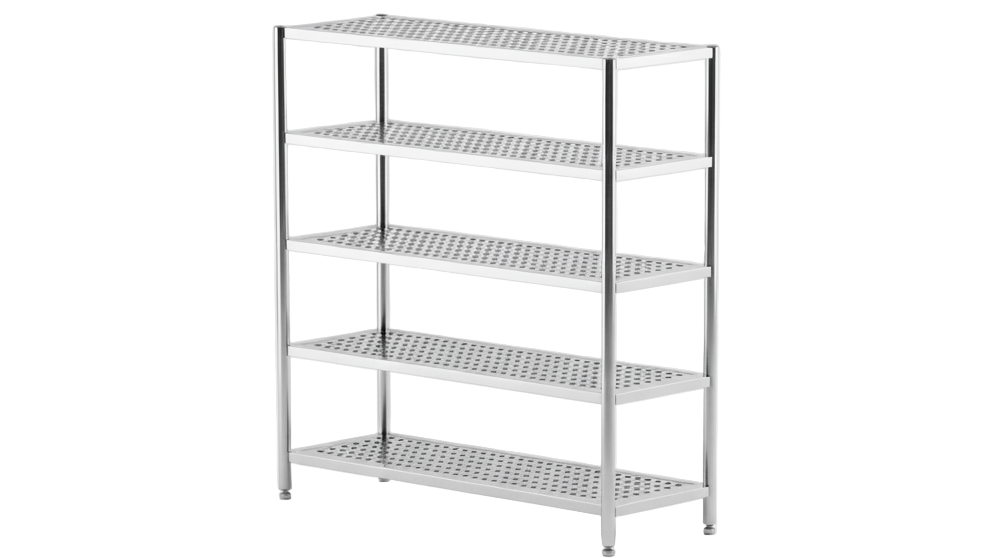 Metal shelving unit with dimensions labeled L and W.