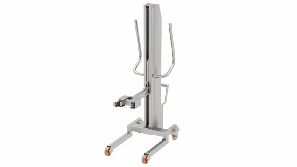 Metallic stand with wheels on a white background