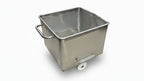 Stainless steel bin with wheels in a kitchen setting