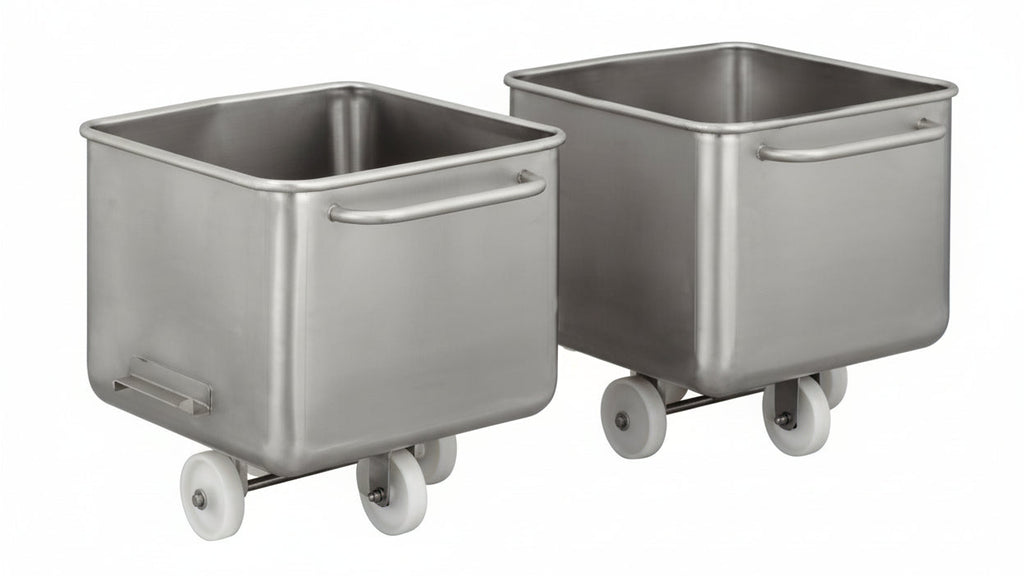 Two stainless steel carts with wheels on a white background
