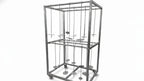 Metal birdcage with multiple perches on a white background